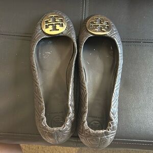Tory Burch Quilted Leather Minnie Travel Ballet Flat in Espresso Sz 8 EUC